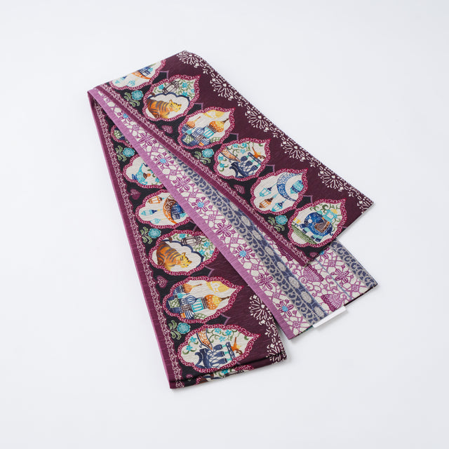 【召しませ花】半幅帯《魔法のランプ》パープル|リバーシブル仕立て/