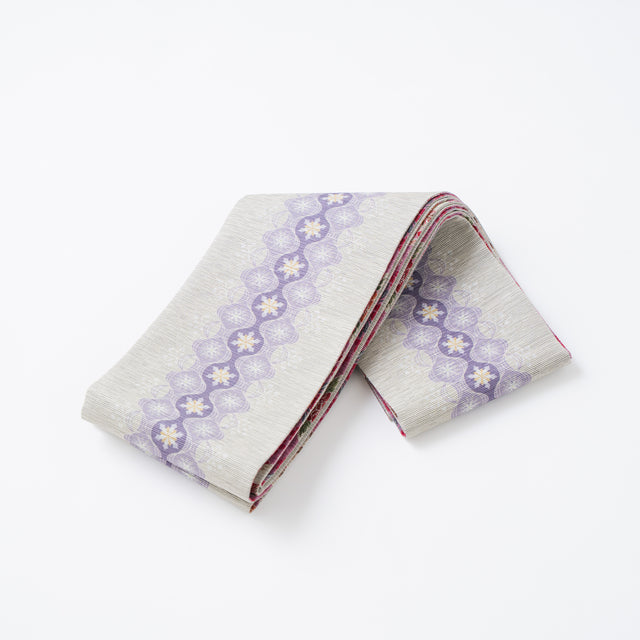 【召しませ花】半幅帯《青海カレン-ブロッサムフェスタ》ピンク×ラベンダー|リバーシブル仕立て
