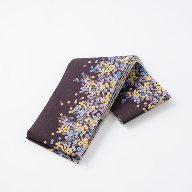 【召しませ花】半幅帯《南風和奏 》ベージュ×ダークブラウン|リバーシブル仕立て