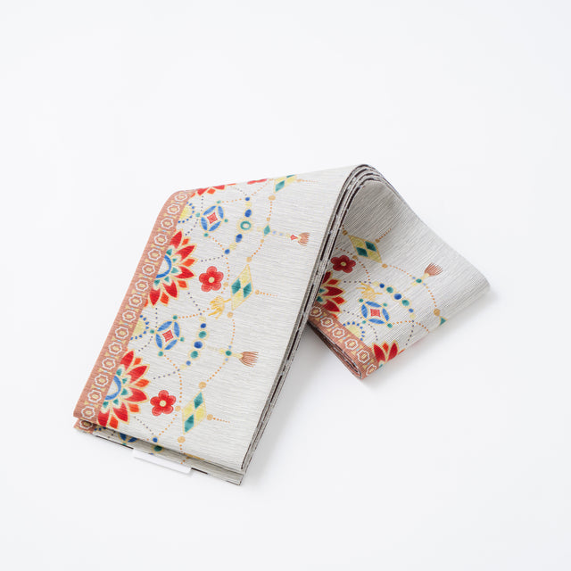 【召しませ花】・半幅帯《エンジェルハート-オリエンタルモザイク》ベージュ×ショコラ