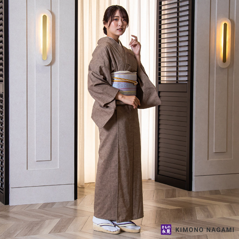 遠州綿紬│お仕立て上がり 遠州木綿 │フリーサイズ 榛色 – きもの永見 