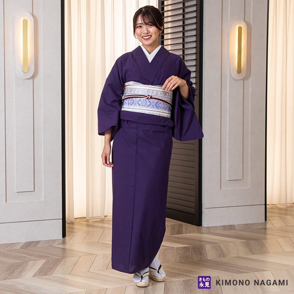 遠州綿紬│お仕立て上がり 遠州木綿 │フリーサイズ 深紫色の無地 
