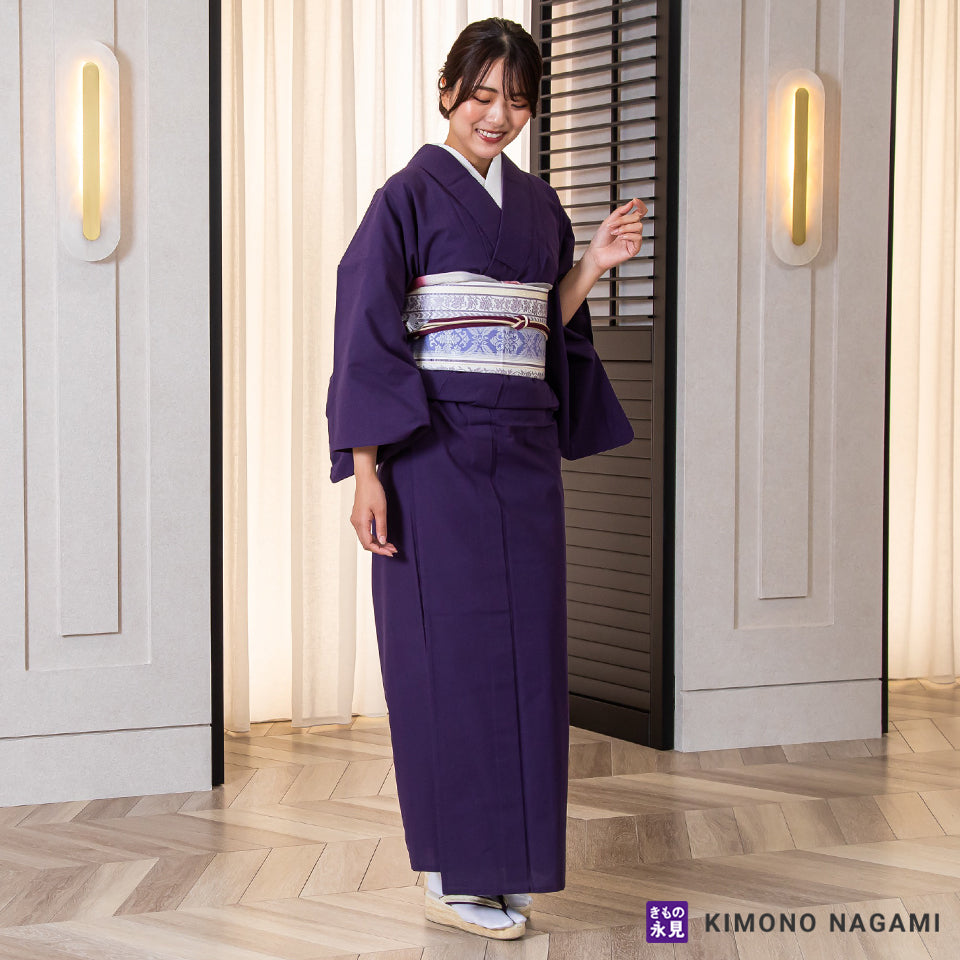 遠州綿紬│お仕立て上がり 遠州木綿 │フリーサイズ 深紫色の無地 