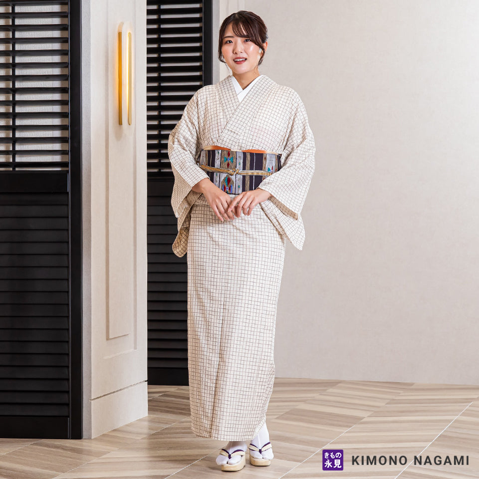 KURUMI 最適 久留米絣研究舎 赤リネン七分袖オーバーブラウス 岡本商店 