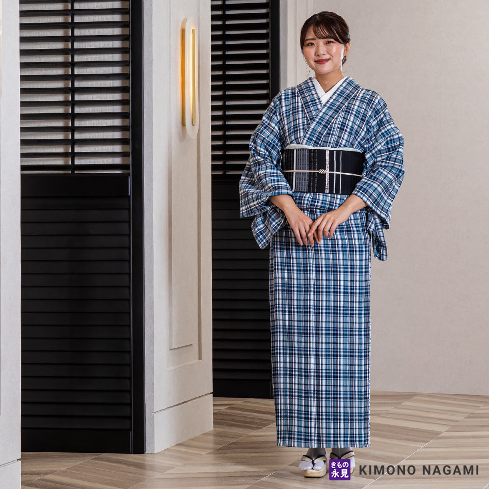 久留米絣│お仕立て上がり 洗える木綿きもの │フリーサイズ 花浅葱と  