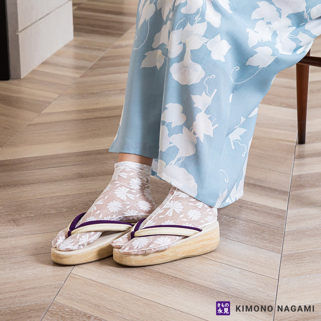 花柄ストレッチレース足袋 レディース フリーサイズ 口ゴムタイプ