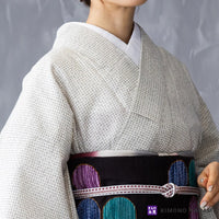 阿波しじら織│お仕立て上がり 木綿 夏着物 │フリーサイズ 生成りに黒小格子