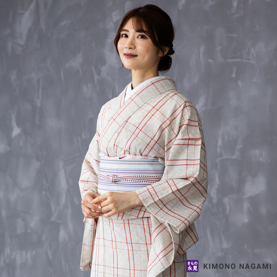 阿波しじら織│お仕立て上がり 木綿 夏着物 │フリーサイズ 生成
