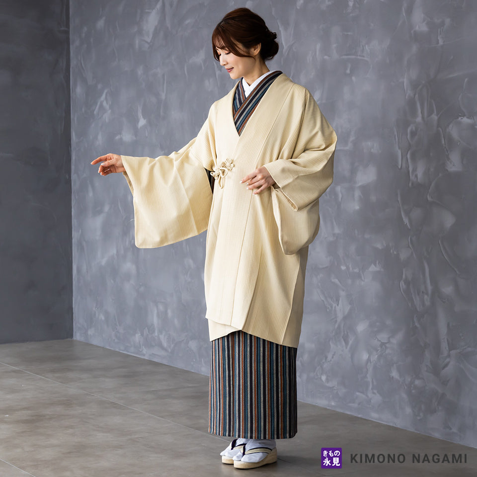 道中着 身丈129.5cm 裄丈66.5cm M 和装コート 着物衿 葉柄 茶色 正絹 