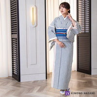 遠州綿紬│お仕立て上がり 遠州木綿 │フリーサイズ  白練りに黒鼠色の縞