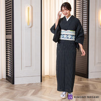 遠州綿紬│お仕立て上がり 遠州木綿 │フリーサイズ 藍緑に黄の金通縞