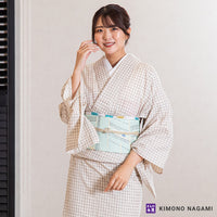 久留米絣│お仕立て上がり 洗える木綿きもの │フリーサイズ 生成りに茶格子